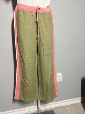SPANX Olive Green Pants with Pink Trim Size Small